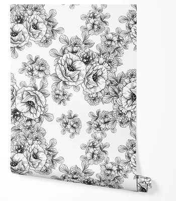 Immagine prodotto di Carta da parati in tessuto non tessuto fiori bianco nero stile floreale 5m x 0.5m