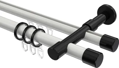 Produktbild von Interdeco Rundrohr-Innenlaufstange / Gardinenstange (Kombination) Weiß / Schwarz, Typ Prestige Santo (Kappe), 20 mm Ø 2-läufig, 280 cm