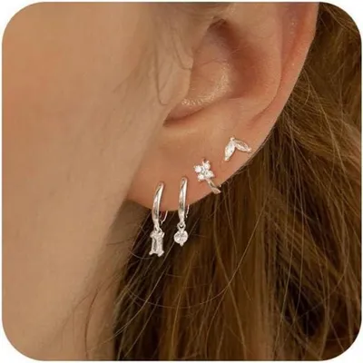 Immagine prodotto di Orecchini FUNEIA argento 925/14K placcato oro orecchini a cerchio da donna set di zirconi