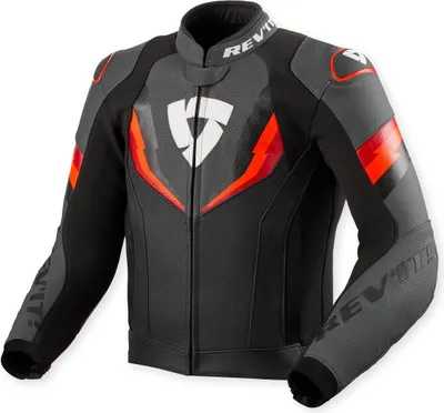 Zdjęcie produktu dla Perforowana skórzana kurtka motocyklowa Revit Quantum 3, czarna/neonowo-czerwona, rozmiar 56
