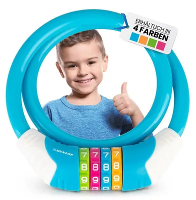 Produktbild von DUNLOP Fahrradschloss Kinder Fahrrad Schloss - Sicherheitsstufe 5 Zahlenschloss mit 4 Farb Einteilung zum besseren Merken der Kombination I Bike Fahrradschloß Lock für Kinder (Hellblau)