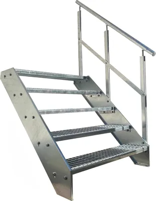 Obrázek produktu pro Mřížové ocelové příčkové schodiště 5 stupňů pozinkované + zábradlí pravé - (d x š x v) 101cm x 80cm x 95cm