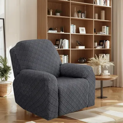 Obrázek produktu pro Potahy na pohovku Relax, potah na křeslo Relax, 4dílný elastický potah na pohovku Měkký žakárový potah na křeslo Potah na pohovku s kapsou pro 1 sedadlo, tmavě šedý