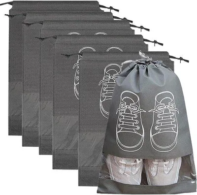 Image de 5 sacs anti-poussière pour chaussures - Sacs de rangement pour chaussures - Sacs de protection anti-poussière pour chaussures - Sacs en tissu non tissé avec cordon de serrage - Gris - Style décontracté
