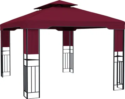 Produktbild von paramondo Deluxe Gartenpavillon, 4 x 3 m, bordeaux wetterfest, UV‑Schutz 50+, doppeldach, werkzeugloser Aufbau, inkl. Spannseilen & Erdnägeln