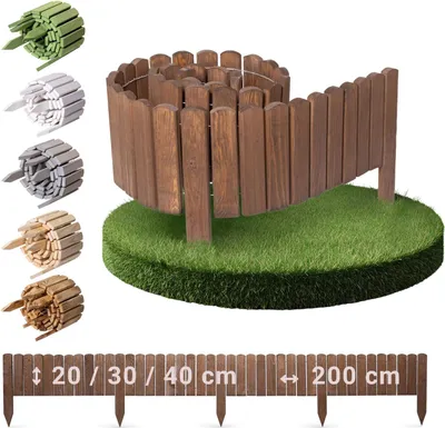 Produktbild von BOOGARDI Beeteinfassung Holz · Braun 30cm hoch x 200cm lang · Rasenkante in 18 Designs Beetbegrenzung Steckzaun Beetumrandung Rollzaun Beet Zaun