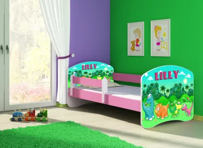 Produktbild von ACMA Jugendbett Kinderbett Junior-Bett Komplett-Set mit Matratze Lattenrost und Rausfallschutz Rosa 30 Dino 180x80