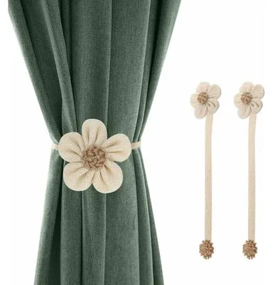Productafbeelding van Unyqoos® Gordijnclips, set van 2 – magnetische gordijnhouders van linnen, zonnebloemdesign, beige, 40 cm