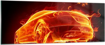 Produktbild von Bilder auf glas - Auto Feuer Illustration - 140x50cm - Glasbilder - Wandbilder - Kunstdruck - zum Aufhängen bereit - Wanddekoration aus Glas - Glas Bilder - Wandbild auf Glas - GAB140x50-0204