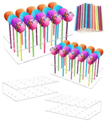 Produktbild von 4-teiliger Cake-Pop-Halter mit 100 bunten Cake-Pop-Stäbchen, 20-Loch-Lutscherhalter, Cake-Pop-Halter, Lutscherhalter für Hochzeit, Geburtstag