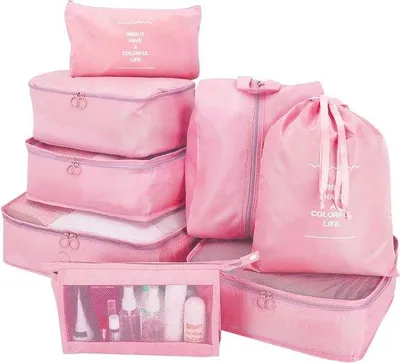 Produktbild von Famanu Koffer-Organizer Set 8-teilig - Wasserdichte Packing Cubes in Rosa