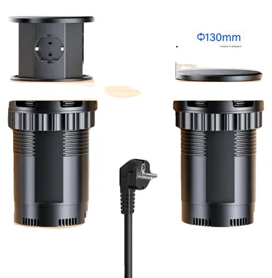Obrázok produktu pre Elektrická zásuvka s výťahom, výsuvná konštrukcia, rýchlonabíjacie konektory, čierna, 220V