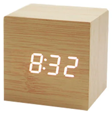 Produktbild von Digitaler Wecker, elektronische LED-Zeitanzeige, Doppelalarm, kleiner, kubischer Mini-Wecker aus Holz, KI-generiertes Bild