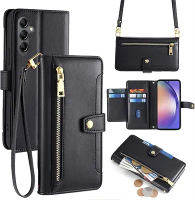 Produktbild von Handykette Samsung Hülle mit Band Handyhülle Kartenfächer Kunstleder Umhängetasche Galaxy A54 Schwarz
