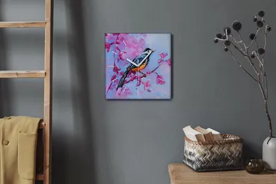 Produktbild von Coloray Hodiny Unikátní 30x30 cm  Tiché hodiny Pro obývací pokoj a kuchyň Nástěnné hodiny Plátno Bílé ručičky hodin - Branch Flowers Animal Bird