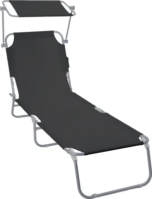 Produktbild von VOUNOT® Sonnenliege Klappbar, Gartenliege Strandliege mit Sonnenschutz und 4-Fach Verstellbarer Rückenlehne,Schwarz