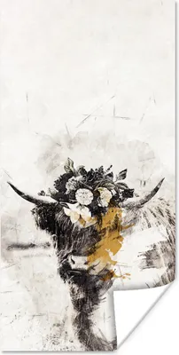 Produktbild von MuchoWow® Poster Schottischer Highlander - Farbe - Blumen 20x40 cm - Plakat - Foto