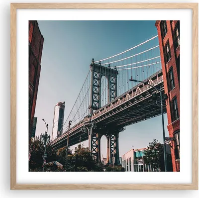 Produktbild von Gerahmtes Poster - Rahmen in heller Eiche - Manhattan Brücke Brücke - 50x50 cm - Wand Bild - Wanddeko - Wandbilder - Kunstposter - Wandposter - Bilderrahmen - Bilder - Kunstdruck - P2NAC50x50-4675