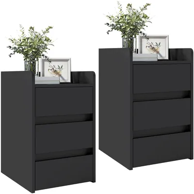 Image de YITAHOME, lot de 2 tables de chevet avec 3 tiroirs, table de chevet moderne, couleur noire