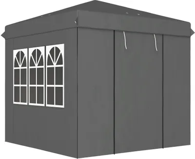 Produktbild von 2,5 x 2,5 m Pop-up-Pavillon mit Seitenwänden und Transporttasche, UPF50+ höhenverstellbares Gartenzelt, Dunkelgrau