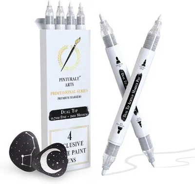 Produktbild von Famanu Acrylmarker Set 4 Stück - Weiß, doppelte Spitze 0,7 mm und 3 mm