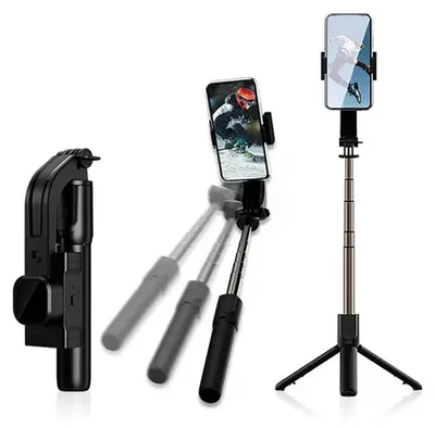 Produktbild von Techsuit – Selfie-Stick-Gimbal (C06) Selfie-Stick mit Gimbal und kompaktem Stativ, Bluetooth-Fernbedienung, LED-Licht, 360°, 76 cm – schwarz