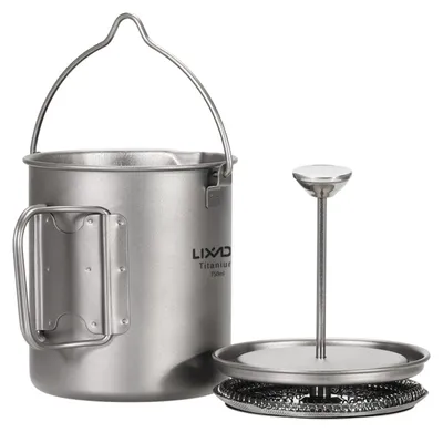 Produktbild von Lixada 750 ml Titan-Kaffeetasse, French-Press-Topf, Kaffeemaschine mit Deckel, Outdoor-Camping-Kochtopf
