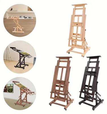 Image de Support pour artiste – Chevalet – Support d'atelier – Chevalet en bois – Couleur noyer – Hauteur réglable de 140 à 300 cm – Structure en forme de H robuste