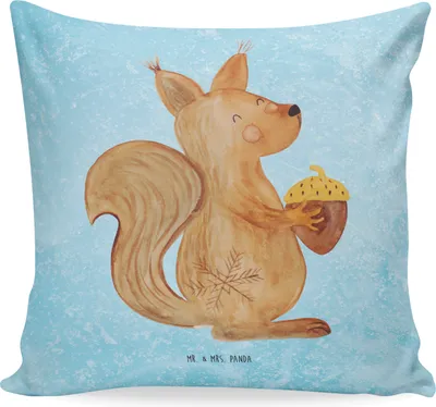 Produktbild von Mr. & Mrs. Panda kuschelkissen 40x40 Eichhörnchen Weihnachten - Eisblau - Geschenk, Polster, Weihnachtsmotiv, Frohe, kissen bedruckt, Wintermotiv, Weihnachtsgruß, Kuschel