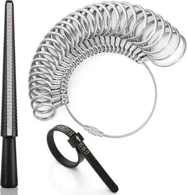 Produktbild von Ringgrößen-Messwerkzeug-Set, Kunststoff-Ringdorn, wiederverwendbares Fingergrößenband 1–17 US-Ringgröße, 27-teiliges Ringmesswerkzeug aus Edelstahl, US-Ringgröße 0–13 mit halber Größe