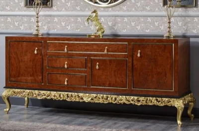 Produktbild von Casa Padrino Luxus Barock Sideboard Braun / Schwarz / Gold - Prunkvoller Massivholz Schrank mit 3 Türen und 3 Schubladen - Luxus Möbel im Barockstil - Barock Möbel - Edel & Prunkvoll