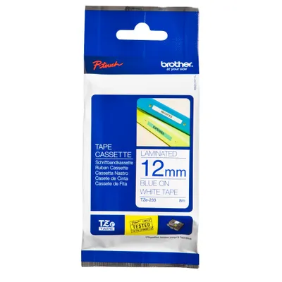 Image de Cassette de ruban Brother 12mm blanc/bleu TZE233