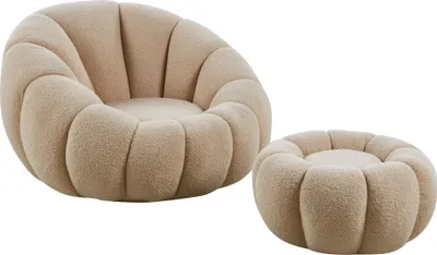 Produktbild von cosyou Sessel mit Hocker für Wohnzimmer & Schlafzimmer, Fernsehsessel Teddystoff - 360° drehbar Beige