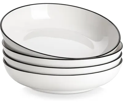 Produktbild von Suppenteller 4er Set Cremeweiß mit Schwarzem Rand Porzellan 25,6 cm 1250 ml