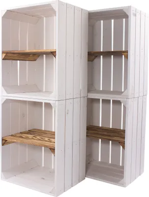 Produktbild von 4er Set neue weiße/weisse Obstkiste mit Einlegeboden/Zwischenbrett in geflammt Quer 50cm x 40cm x 30cm Schuhregal Holzkiste Weinkisten Regal Wandregal Kiste