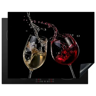 Obrázok produktu pre KitchenYeah® Kryt varnej dosky červené víno - biele víno - sklo - čierna, 77x59cm, kuchynská dekorácia, keramický kryt varnej dosky, krycia doska na varnú dosku