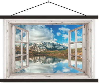 Produktbild von MuchoWow® Textilposter Aussicht - Berg - Wasser 150x100 cm mit schwarzem Rahmen - Schlafzimmer