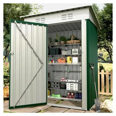 Produktbild von 5x3ft Metalllagerhaus - verschließbar & korrosionsbeständig mit geneigtem Dach für Garten, Terrasse & Hinterhof