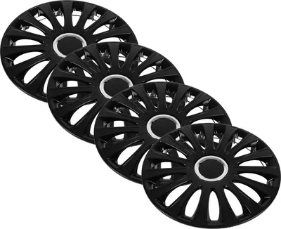 Image de 4 enjoliveurs de roue 15 pouces, noir brillant, couverture intégrale, universels, adaptés à la plupart des voitures