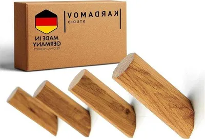 Produktbild von Holzschubladen - Set aus 4 Berliner Haken aus Eichenholz - handgefertigt und modern - dekorativ und vielseitig - minimalistisches Design - Vintage Garderoben - Kleiderhaken