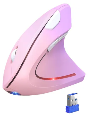 Immagine prodotto di Mouse Bluetooth ergonomica, ricaricabile, wireless, verticale, con tecnologia BT 5.3, con 6 livelli di DPI regolabili fino a 4800, sensore ottico silenzioso, design ergonomico, colore lavanda