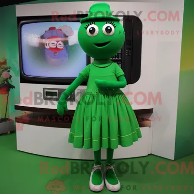 Imagen del producto de Personaje REDBROKOLY mascota de un televisor verde bosque vestido con una falda acampanada y relojes