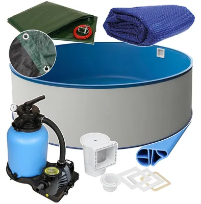 Produktbild von Rund Pool Ø 350 x 120 cm I ALL IN ONE SET I Poolfolie blau 0,8 mm I Zubehör I BASIC Handlauf