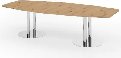 Produktbild von HAMMERBACHER Konferenztisch KT28S asteiche Tonnenform, Rundrohr chrom, 280,0 x 85,0 - 130,0 x 74,0 cm