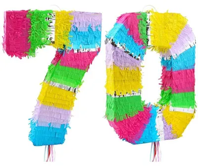Produktbild von Piñata Zahl 70, bunt pastell, für 70. Geburtstag oder Jubiläum, 50x35x7,5 cm, ungefüllt