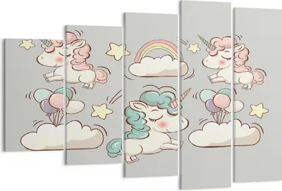 Produktbild von Bild auf Leinwand - Leinwandbild - Wolke Tapete Einhorn Ballon - 150x100cm - Wand Bild - Wanddeko - Leinwanddruck - Bilder - Kunstdruck - Wanddekoration - Leinwand bilder - Wandkunst - EG150x100-2859