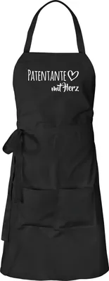 Produktbild von Huuraa Schürze Patentante mit Herz Schwarz mit Taschen Baumwolle Kochschürze Geschenkidee