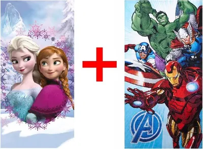 Produktbild von Frozen Anna, Elsa + Avengers Captain America, Iron Man, Badetuch, Strandtuch Handtuch, 70 x 140 cm, 100% Baumwolle, 2er-Geschenkset