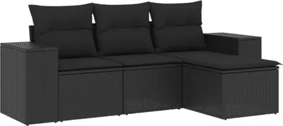 Productafbeelding van vidaXL 4-delige tuinmeubelset met kussens, zwart, polyrotan