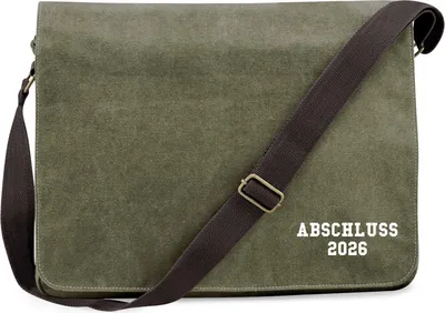 Produktbild von Huuraa Umhängetasche Abschluss 2026 Schulabschluss 14 Liter Military Green Canvas Laptoptasche Geschenkidee